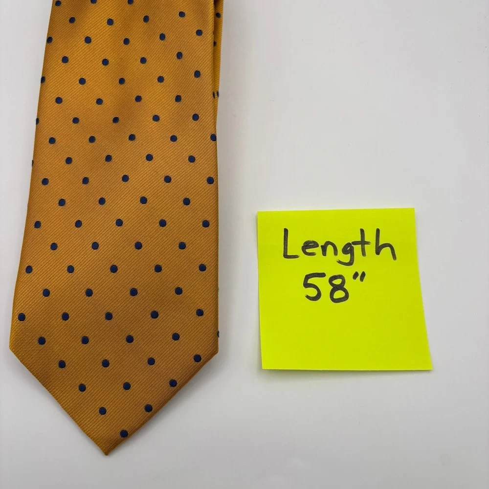Rooster Mens Silk Necktie‎ Mustard Yellow Blue Polka Dot WPL 13303